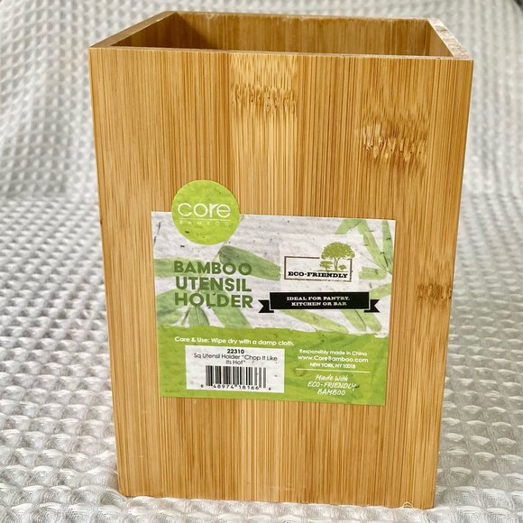 BAMBOO Kitchen Utensil Holder Chop it Like it's Hot 5" x 5" x 7" Tall - Picture 6 of 11